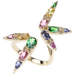 Nikos Koulis K18 Yellow Gold Tourmaline Tsavorite Brown Diamond Cocktail Ring