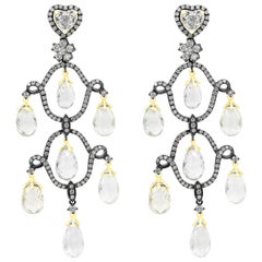 37,86 Karat Briolette-Saphir und runder Diamant-Chandelier-Ohrringe