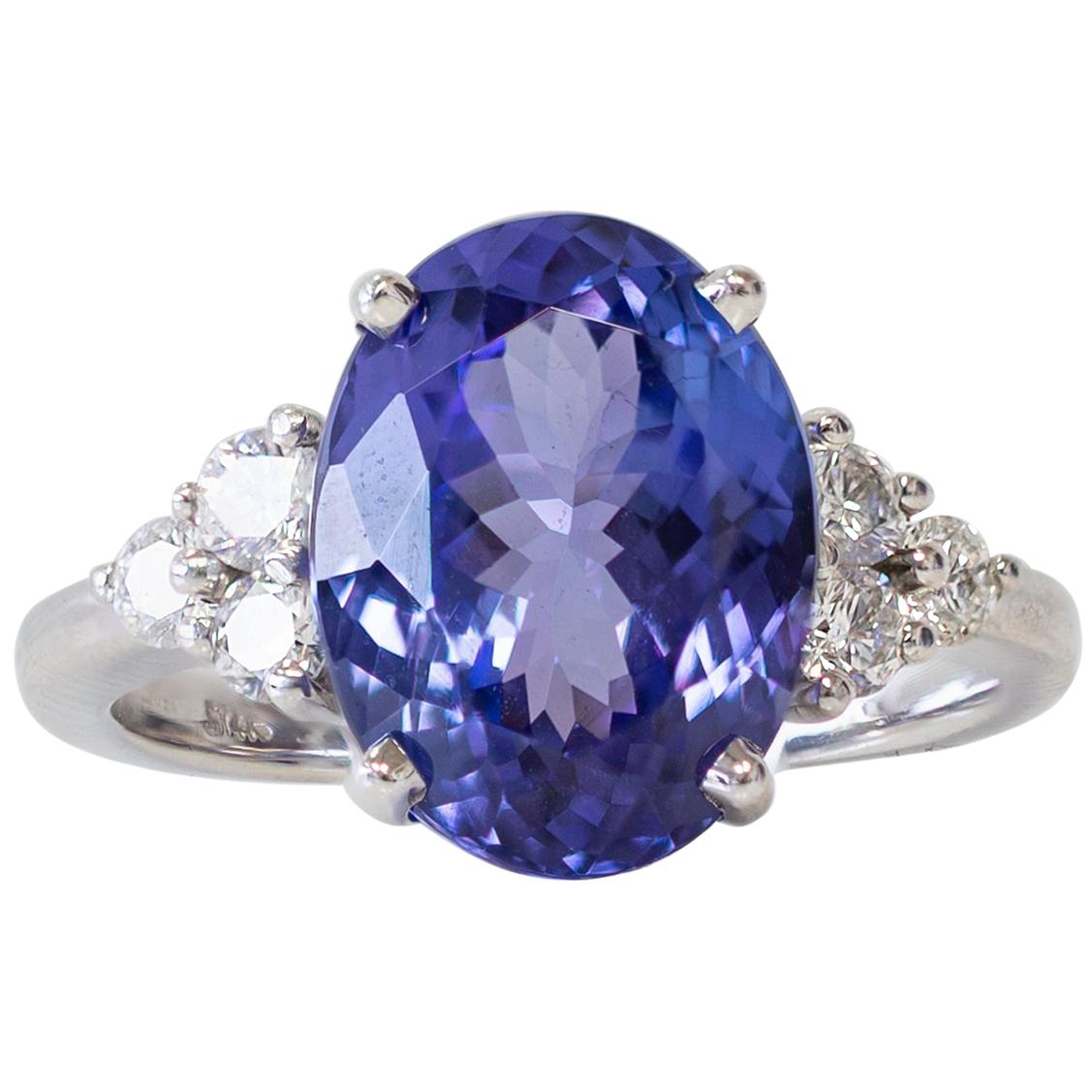 14 Karat White Gold Iolite and Diamond Ring For Sale