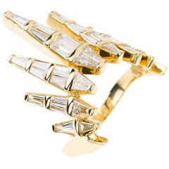 Nikos Koulis K18 Yellow Gold White Diamond Baguette Cocktail Ring