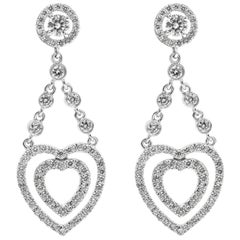 Roman Malakov 1.12 Carats Round Diamond Open-Work Heart Shape Dangle Earrings