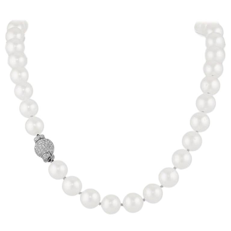 Diamond Gold and Cultured Pearl Necklace For Sale