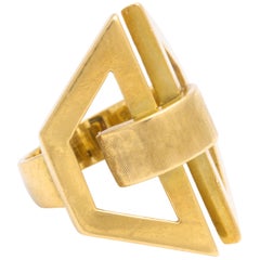 Vintage Italian Modernist Geometric 18 Karat Gold Ring
