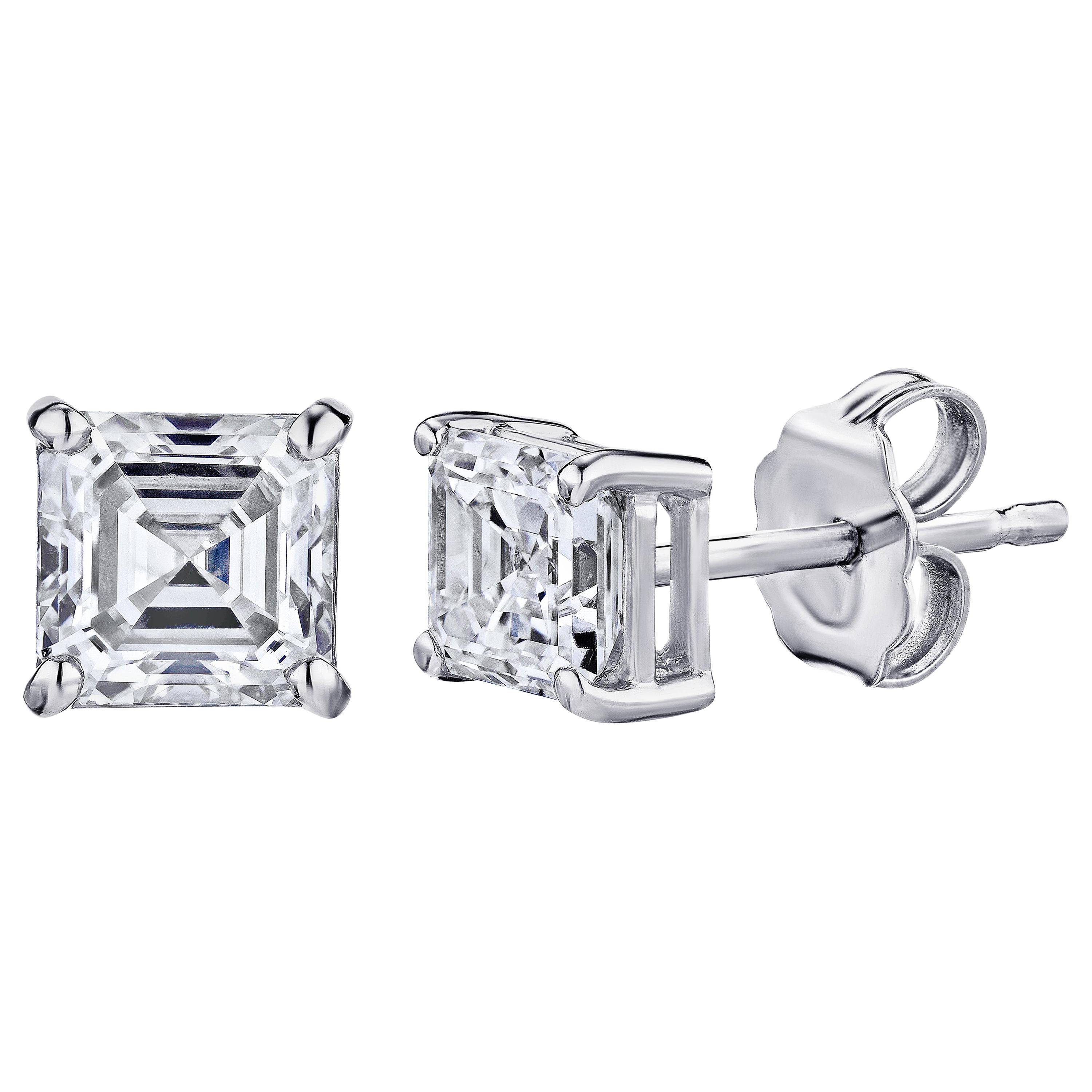 GIA Certified Platinum Ascher Cut Diamond Studs 0.75 Carat Total
