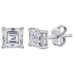 GIA Certified Platinum Ascher Cut Diamond Studs 0.75 Carat Total