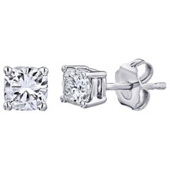 GIA Certified Platinum Cushion Cut Diamond Studs 0.75 Carat Total