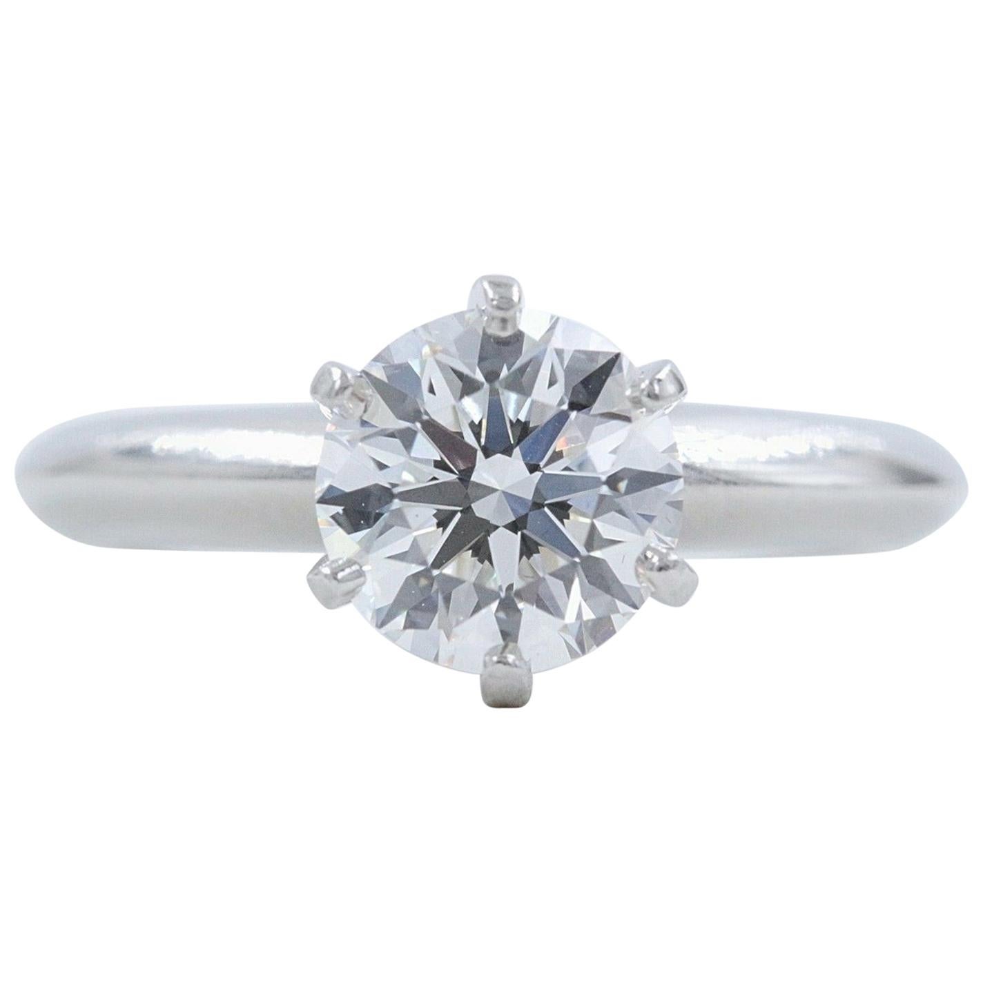 Tiffany & Co. Round Diamond Engagement Ring 1.23 Carat GVS2 Platinum For Sale