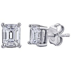 GIA Certified Platinum Emerald Cut Diamond Studs 0.50 Carat Total