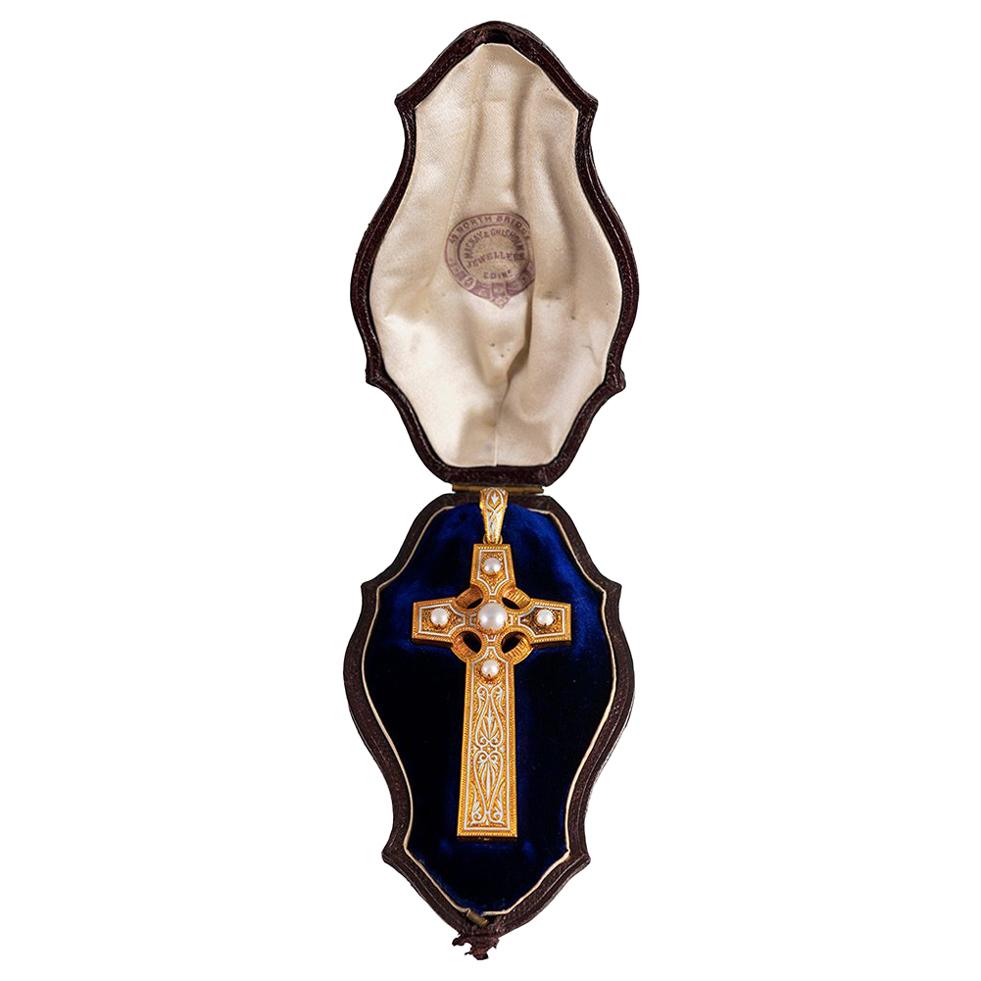 Victorian Enamel and Pearl Cross Pendant