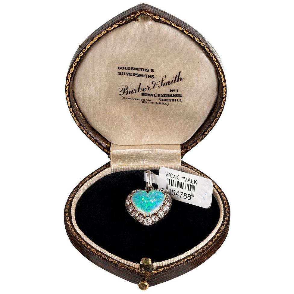 Edwardian Opal and Diamond Heart Locket Pendant