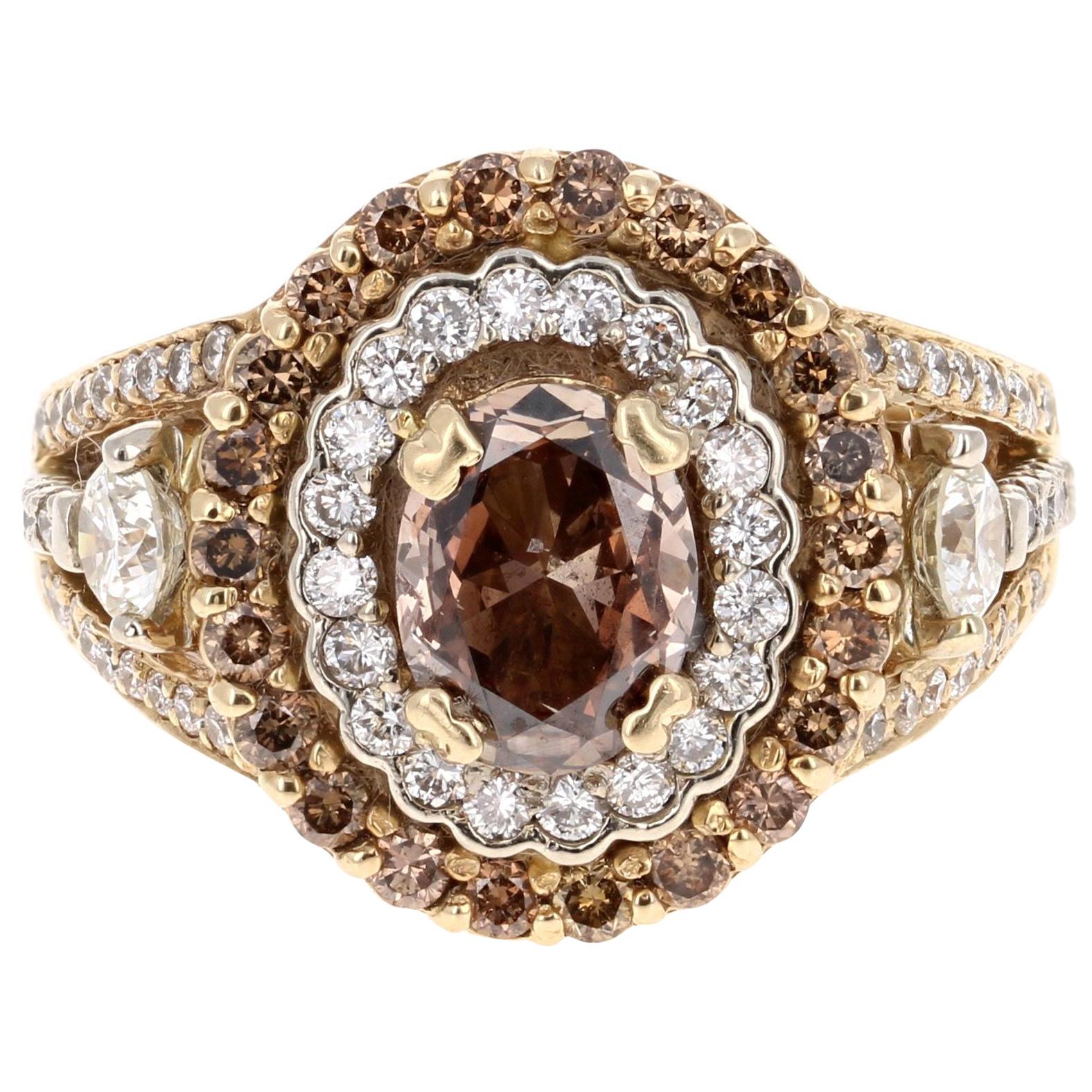 Bague de fiançailles avec diamant naturel de 2,09 carats de couleur Brown