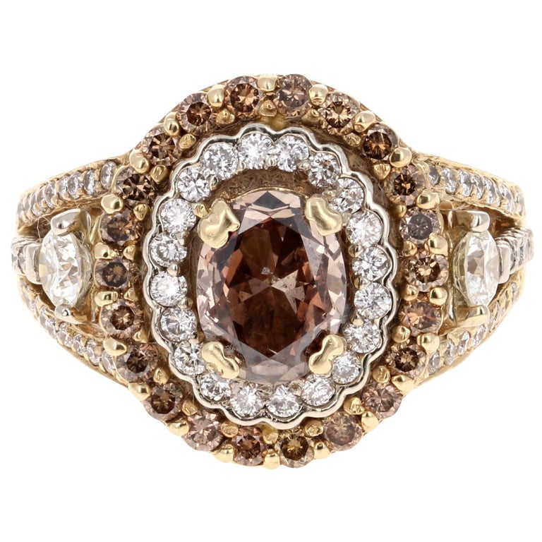 2.09 Carat Fancy Brown Natural Diamond Engagement Ring For Sale