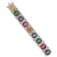 Vintage Jahan Multi-Color Precious Stone and Diamond Bracelet