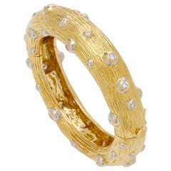 Tree Trunk Gold Diamond Bangle