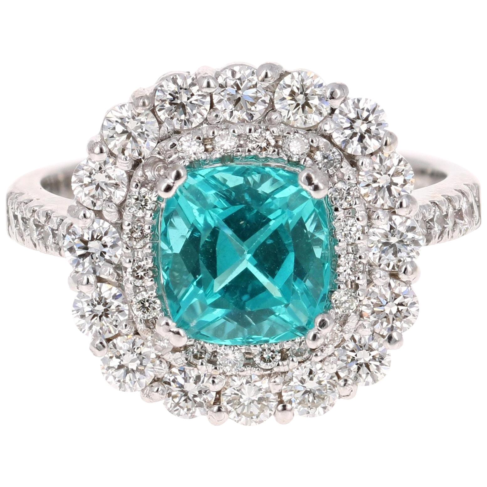 3.41 Carat Cushion Cut Apatite Diamond White Gold Engagement Ring