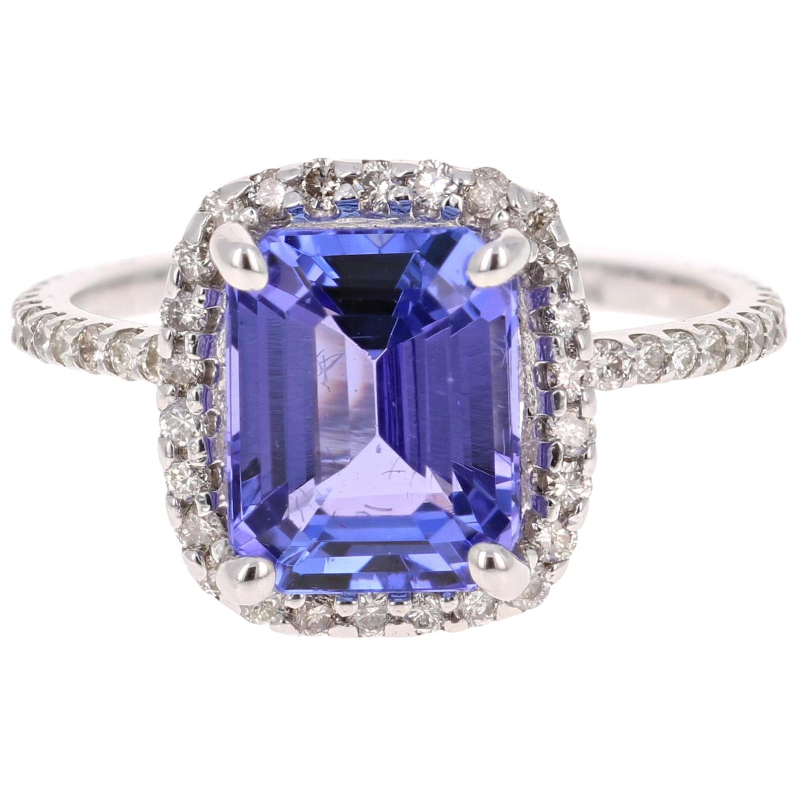 4.30 Carat Emerald Cut Tanzanite Diamond 14 Karat White Gold Engagement Ring