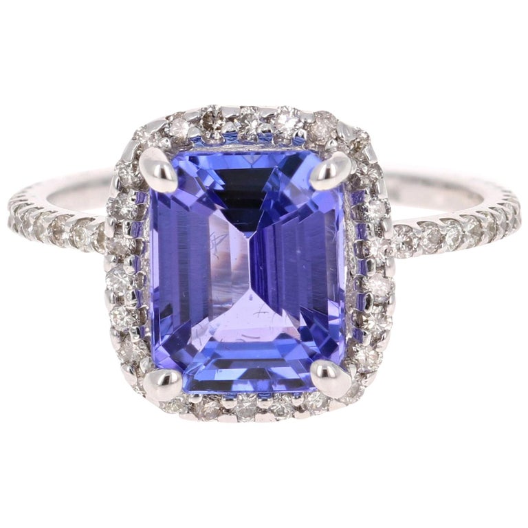 4.30 Carat Emerald Cut Tanzanite Diamond 14 Karat White Gold Engagement ...