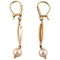 Danish 14 Karat Gold Studs with Akoya Saltwater Culture Pearls, Mid-1900s