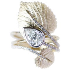 18k Yellow Gold Botanical Leaf And Diamonds Cocktail Ring