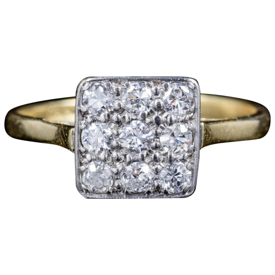 Art Deco Diamond Cluster Engagement Ring 18 Carat Gold Platinum, circa 1920