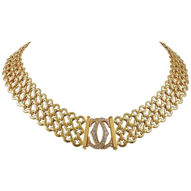 Cartier Diamond Two “C” Link Necklace For Sale at 1stdibs