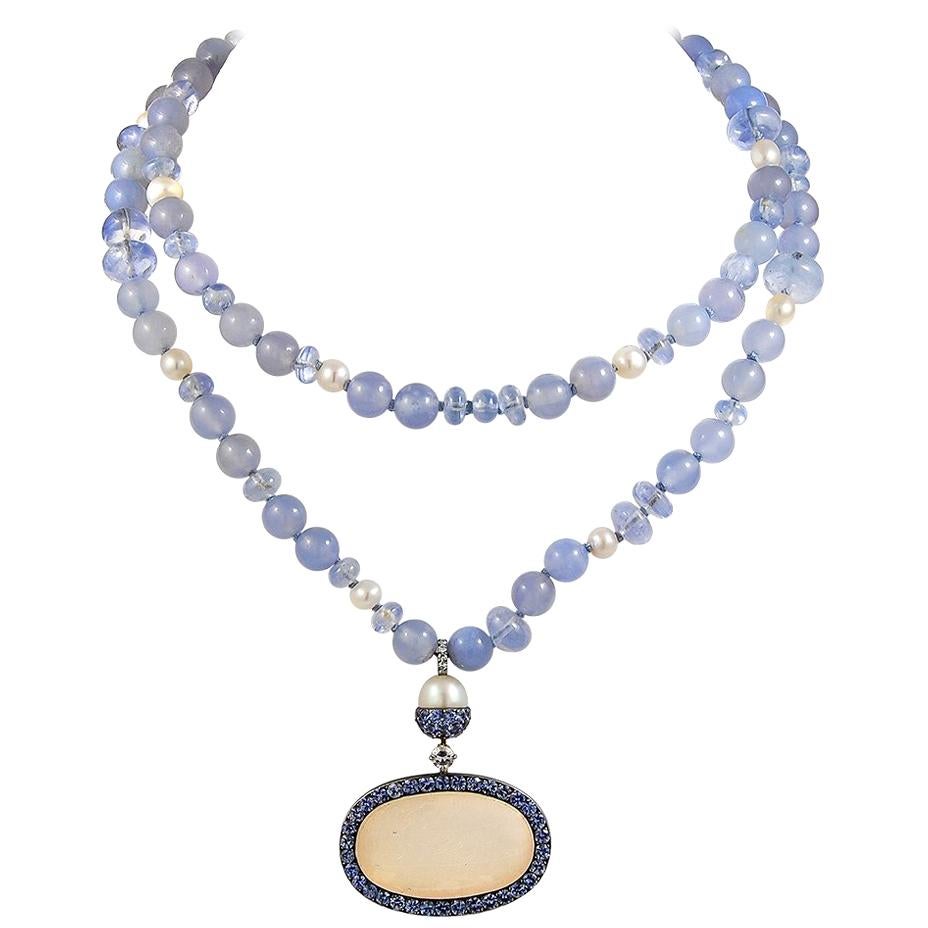 JAR Halskette aus 18 Karat Roségold mit Saphir, Chalcedon und Diamanten
