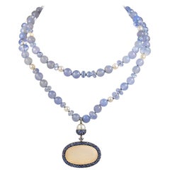 JAR Collar de Zafiro, Calcedonia y Diamantes en Oro Rosa de 18 Kilates