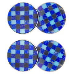 Jona Lapis Lazuli Onyx Chalcedony Checks Sterling Silver Cufflinks