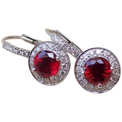 White Gold Earrings 2.43 Carat of Chatham-Created Ruby and 0.41 Carat Diamond