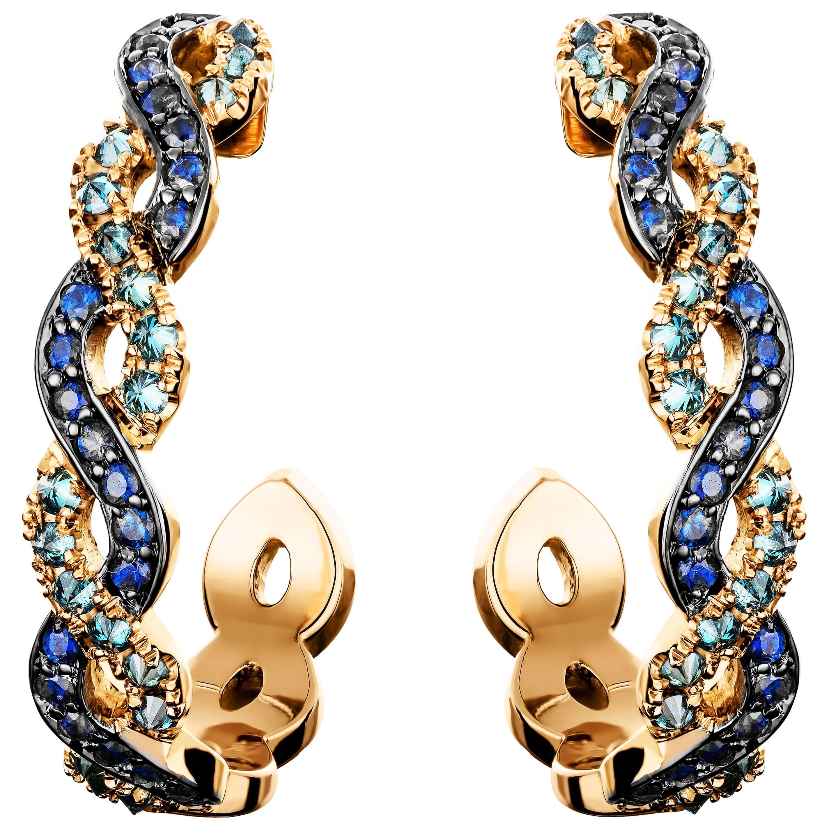 Joke Quick 18K Rose Gold Sapphire & Upside Down Blue Diamond Pave hoop Earrings