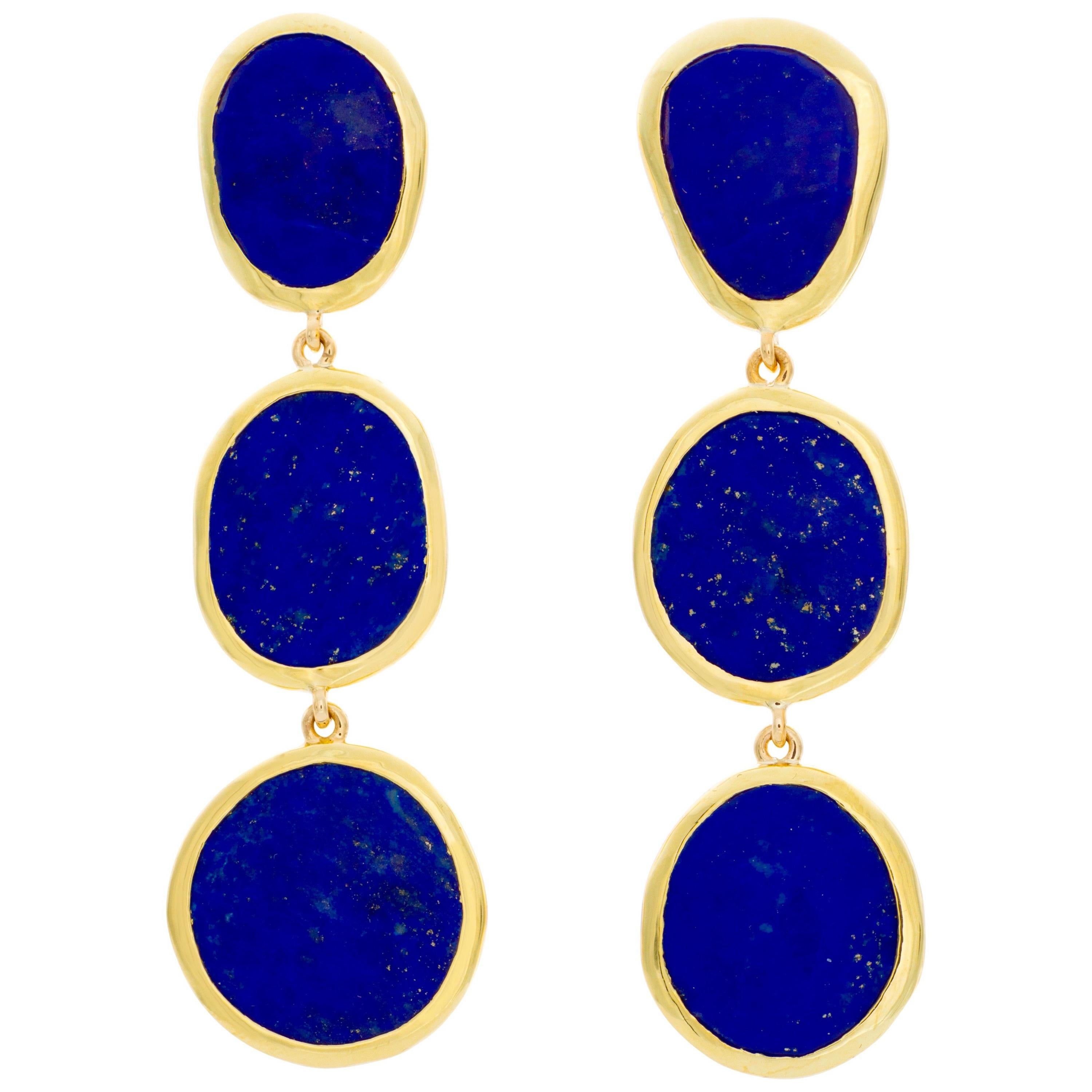Gold plated brass Lapis lazuli Earrings gift for her Turkish earrings Ottoman Earrings statement earring gemstone earrings
