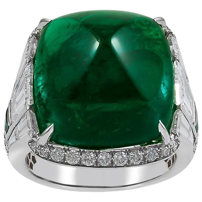 19.82 Carat Sugarloaf Colombian Emerald Diamond Ring