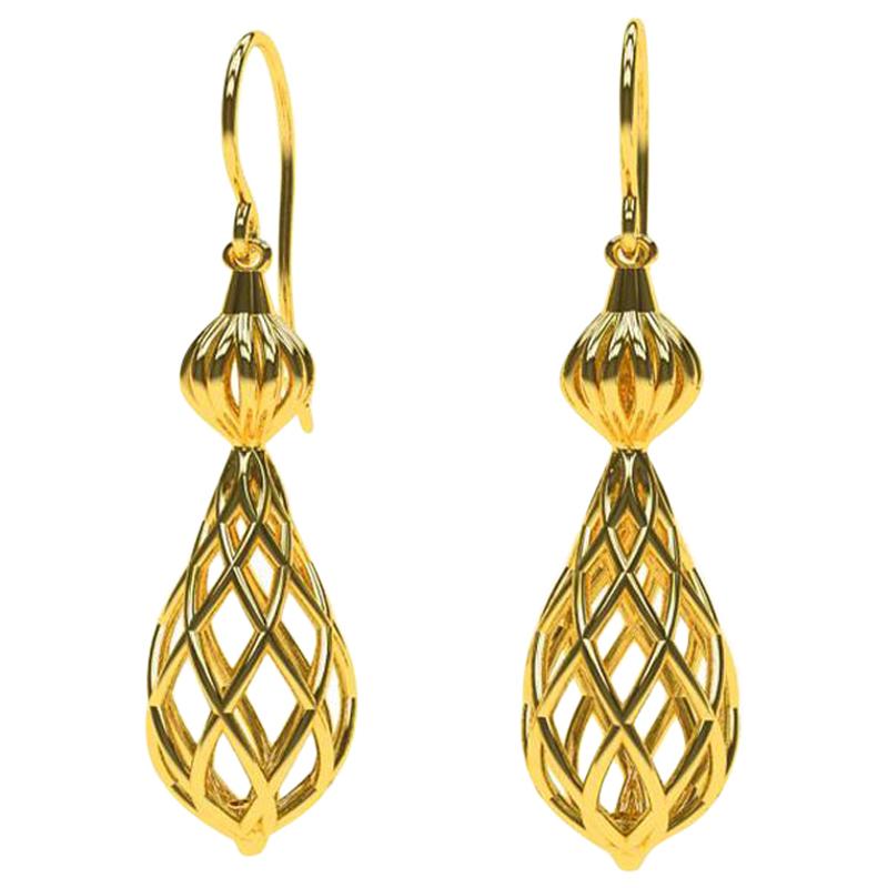 14 Karat Yellow Gold Lace Dangle Earrings For Sale