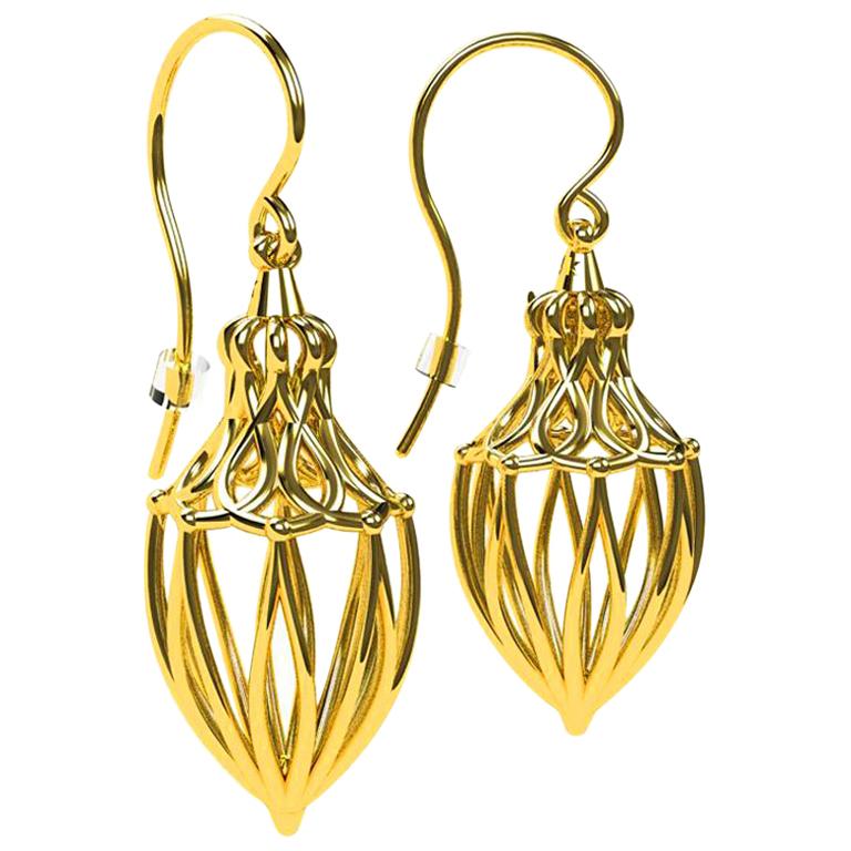 14 Karat Yellow Gold Arabesque Dangle Earrings For Sale
