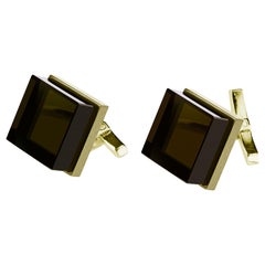 14 Karat Yellow Gold Contemporary Ink Cufflinks by the Artist with Morions