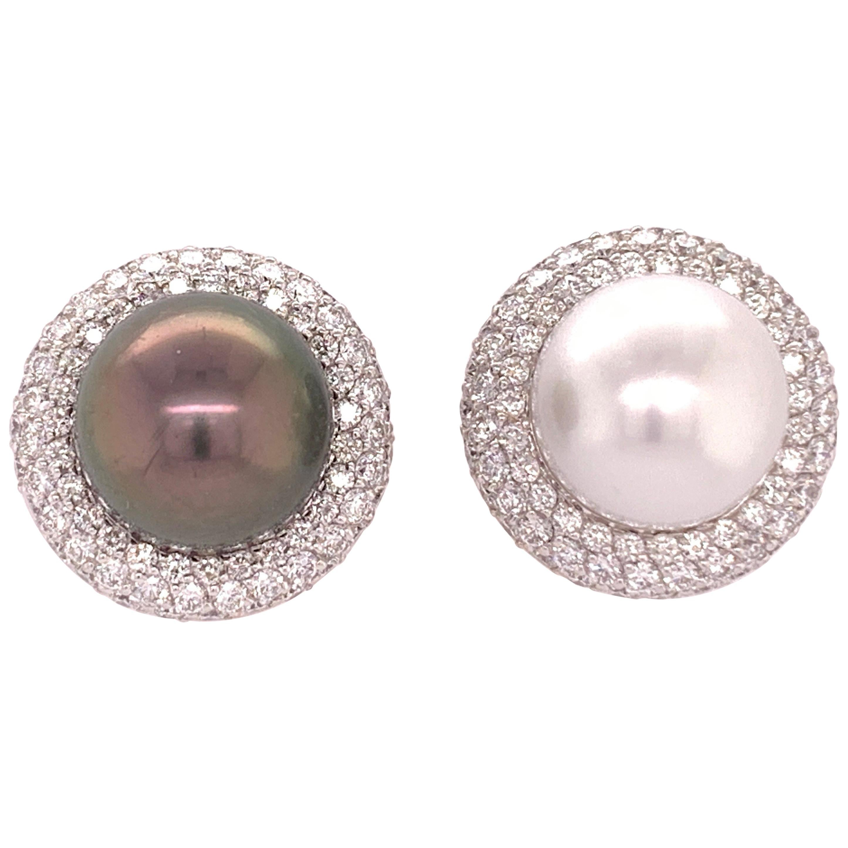 Pendientes de oro moderno con diamantes naturales de 5,40 quilates y perlas de Tahití y del Mar del Sur en venta