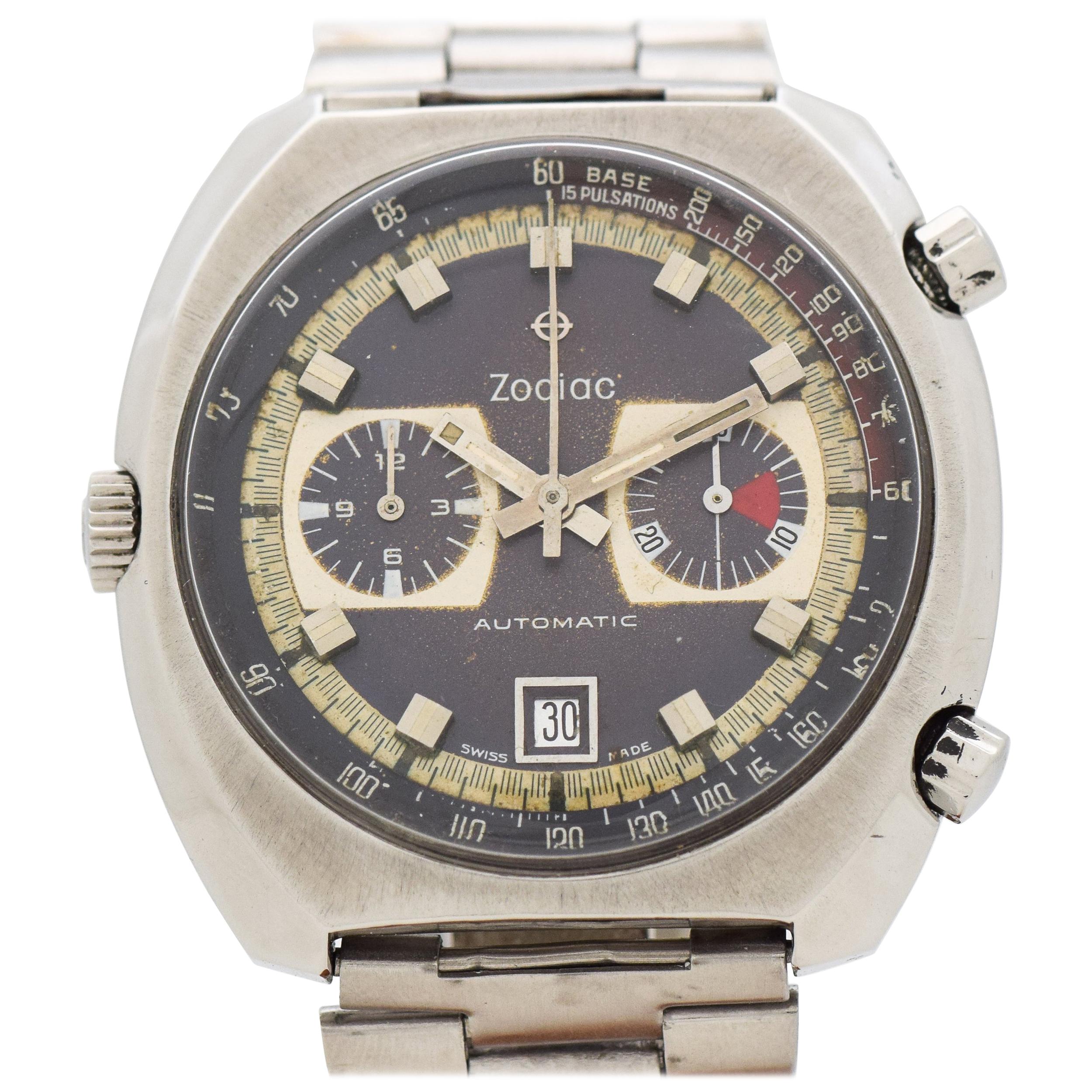 Vintage Zodiac 2-Register Chronograph in Stainless Steel, 1970s For Sale