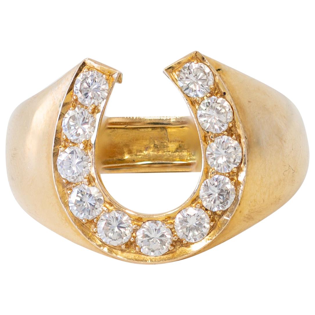 18 Karat Yellow Gold Horse Shoe Ring with Diamonds