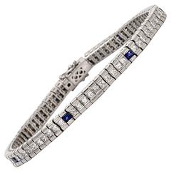 PrincessCut Diamond Sapphire Platinum Line Tennis Bracelet