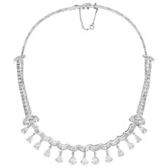13 Solitaire Pear Shape  35 Carat Diamond Tear Drop Riviere Necklace Platinum