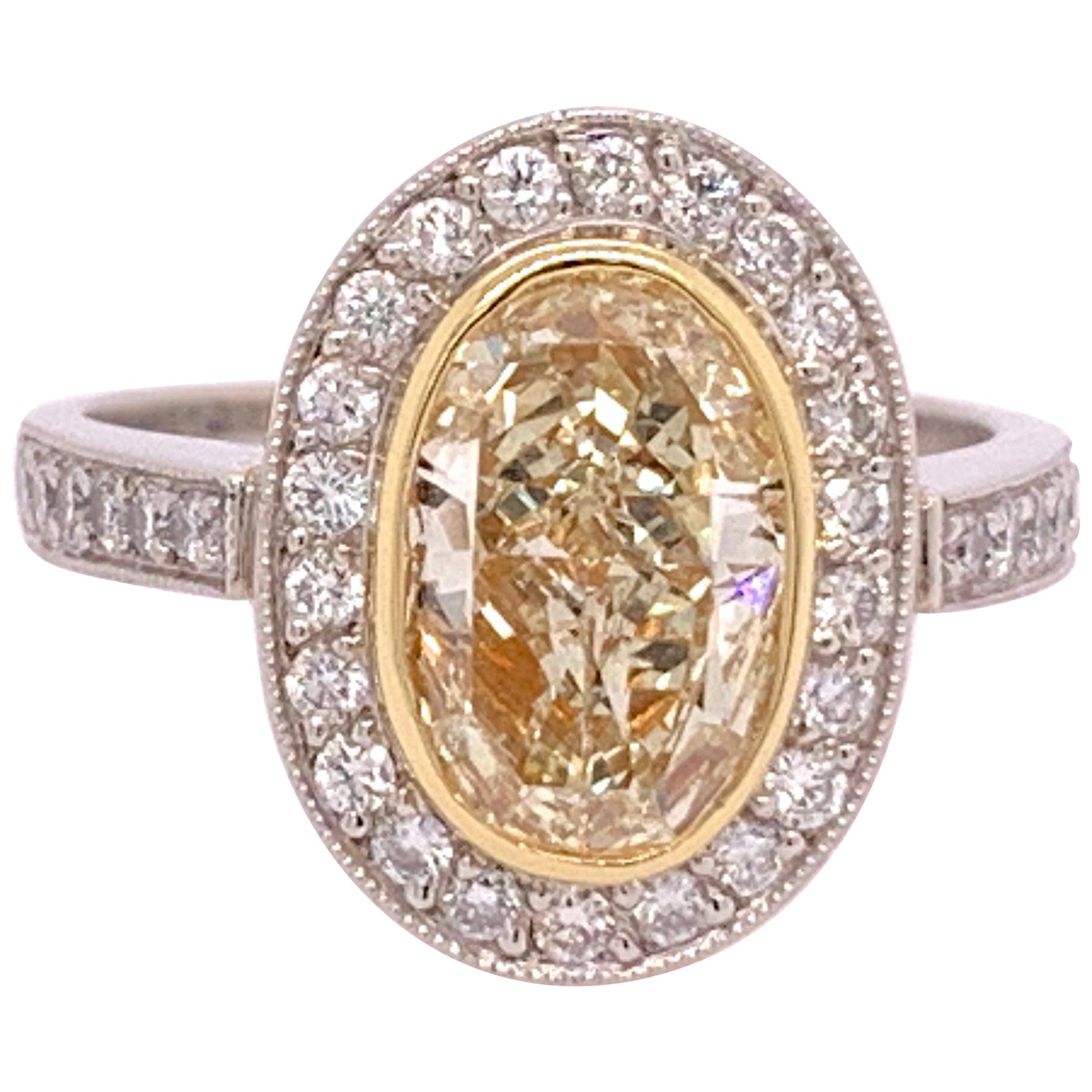 EGL Certified 2 Carat Natural Oval U-V Light Yellow VS2 Diamond Engagement Ring