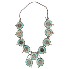 Retro Silver Dollar Coin and Turquoise Squash Blossom Necklace