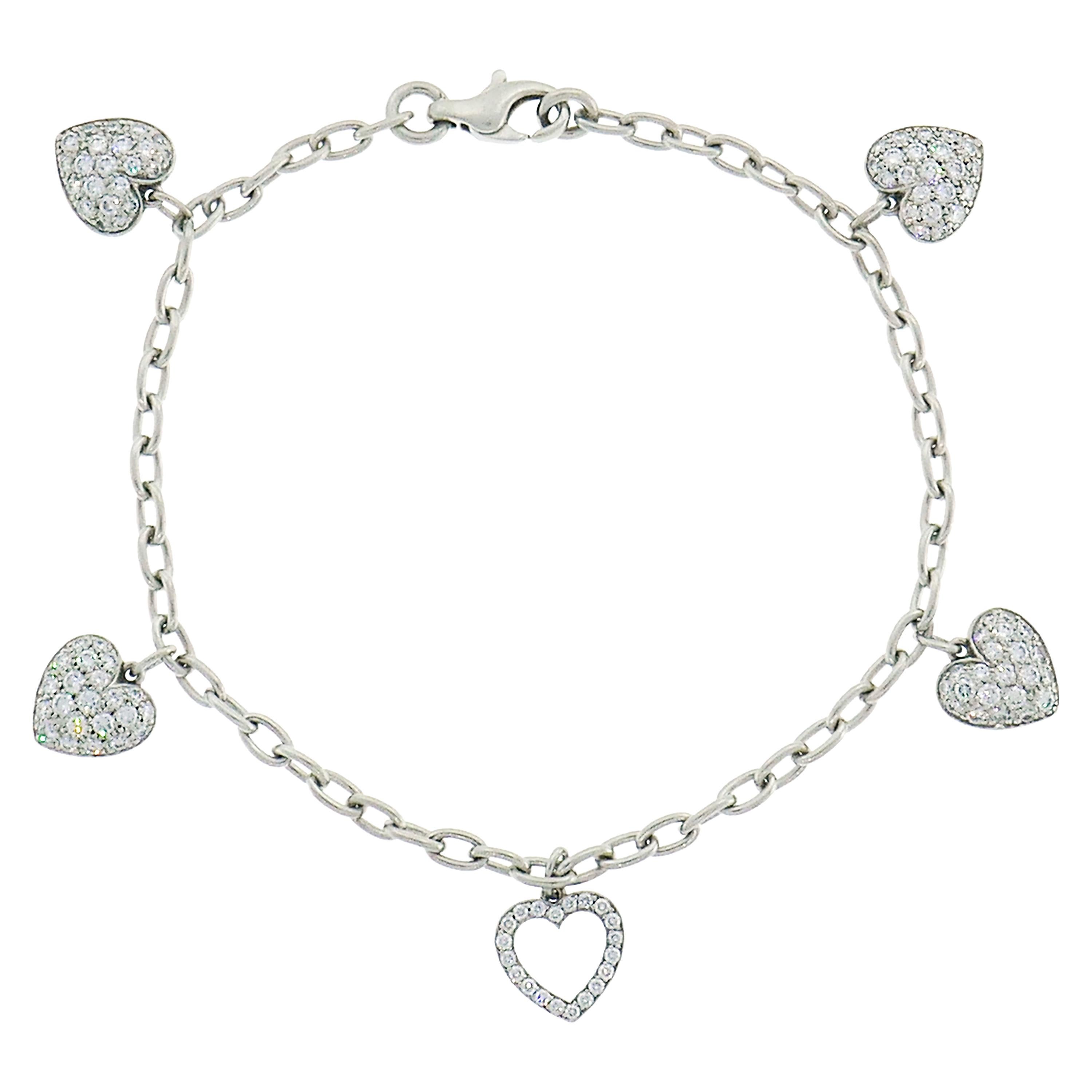 Tiffany and Co. Diamond Platinum Charm Bracelet with Heart Charms at ...
