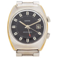 Vintage Glycine Wrist Alarm Reference 396/34 Chrome and Steel Watch, 1970s