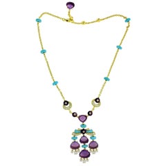 BVLGARI CL855792 Mediterranean Eden Diamond, Amethyst & Turqoise necklace in 18k