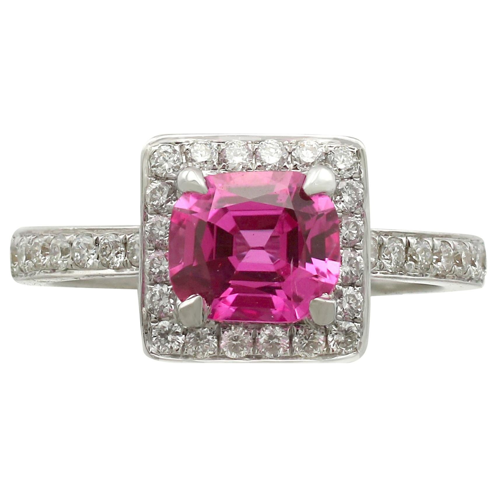 Vintage 1.27 Carat Pink Sapphire and Diamond White Gold Cocktail Ring Circa 1990