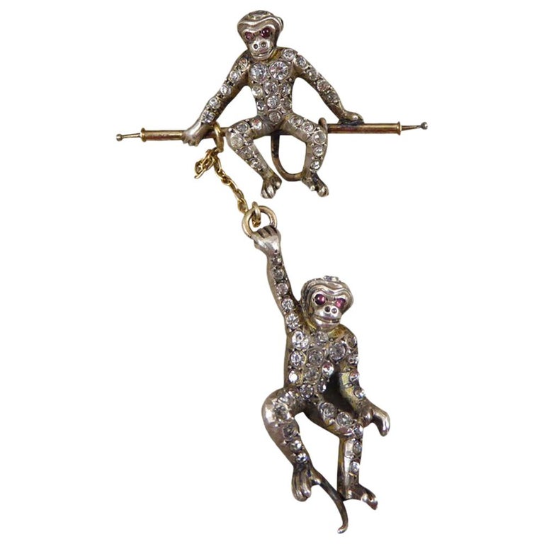 cute hanging monkey antique gold bronze tone stamped metal long drop earrings victorian style monkeys