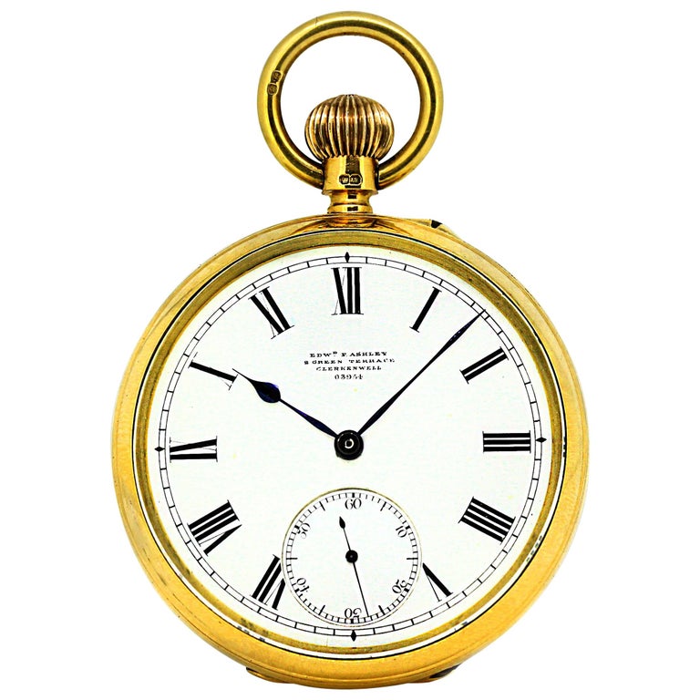 Edward F. Ashley English Open Face 18 Karat Yellow Gold Pocket Watch
