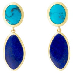 Turquoise and Lapis Earrings in 18 Karat Gold