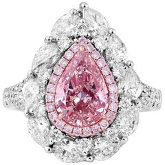 GIA Certified White Gold Pear Cut Fancy Pink Diamond with White Diamonds Ring